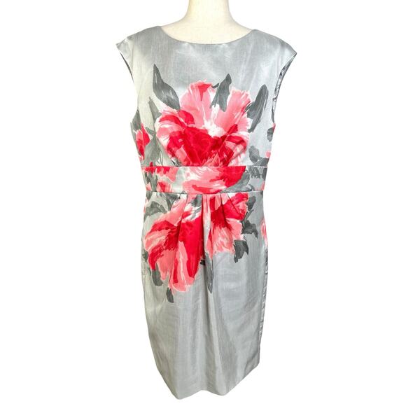 SD Collection Women's Size 14 Silver Pink Red Floral Sleeveless Sheath Dress - Picture 4 of 12